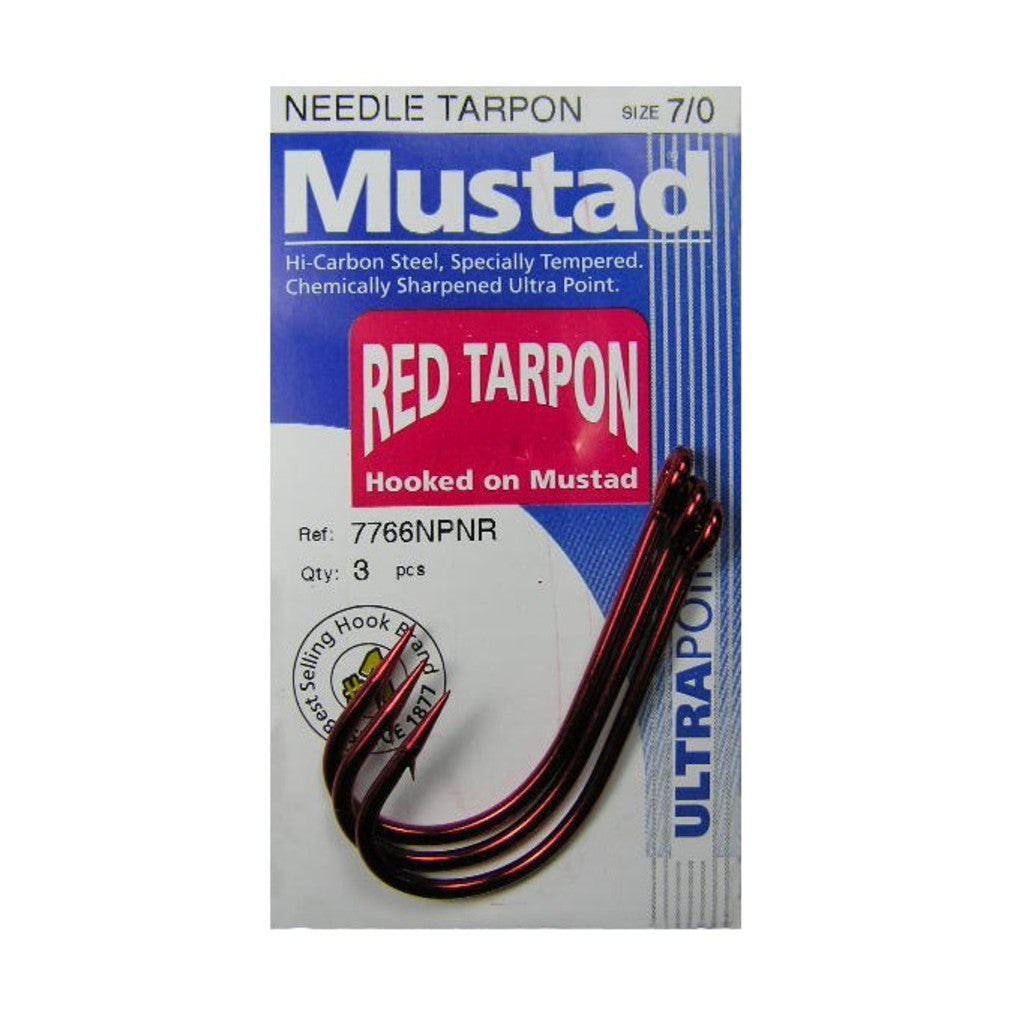 Hook Mustad 7766npnr #1/0 Red Tarpon 7's - Basil Manning